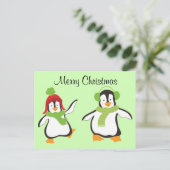 Twee Cute Dansende Cartoon Penguins Feestdagenkaart (Staand voorkant)