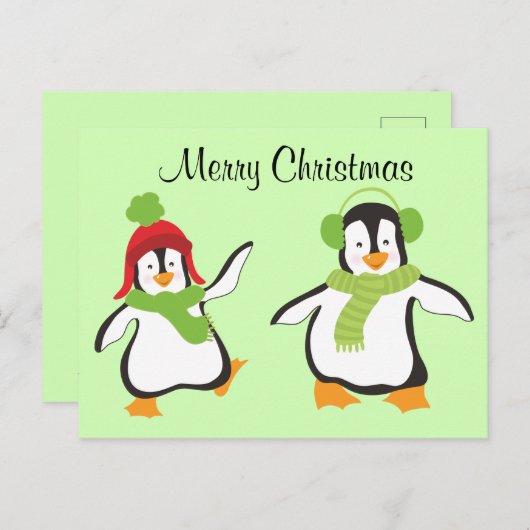 Twee Cute Dansende Cartoon Penguins Feestdagenkaart (Voorkant / Achterkant)