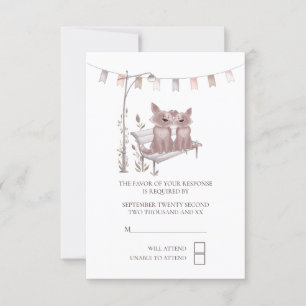 Twee Cute Dogs op Park Bench RSVP Weddenschap Kaartje