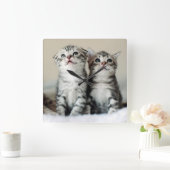 Twee Cute Kittens Vierkante Klok (Huis)