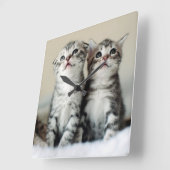 Twee Cute Kittens Vierkante Klok (Hoek)