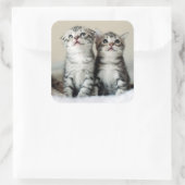 Twee Cute Kittens Vierkante Sticker (Tas)