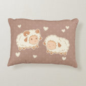 Twee Cute Kleine Schapenpatroon op Bruin Accent Kussen (Achterkant)