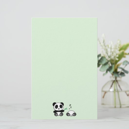 Twee Cute Little Pandas op Green Briefpapier (Staand voorkant)