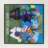 Twee Cute Llamas zeggen Hallo. Puzzle Legpuzzel (Horizontaal)