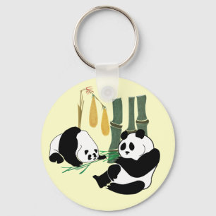 Twee Cute Pandas eten bamboe in tropisch bos Sleutelhanger