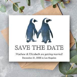 Twee Cute Penguins Romantic Wedding Save the Dat Aankondigingskaart