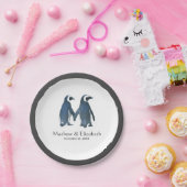 Twee Cute Penguins | Romantisch huwelijk Papieren Bordje (Feest)