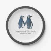 Twee Cute Penguins | Romantisch huwelijk Papieren Bordje (Voorkant)