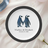 Twee Cute Penguins | Romantisch huwelijk Papieren Bordje