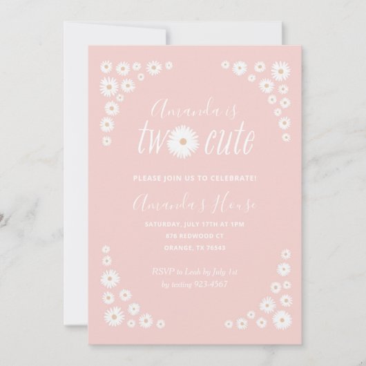 Twee Cute Pink Daisy Floral Boho Birthday Kaart (Voorkant)