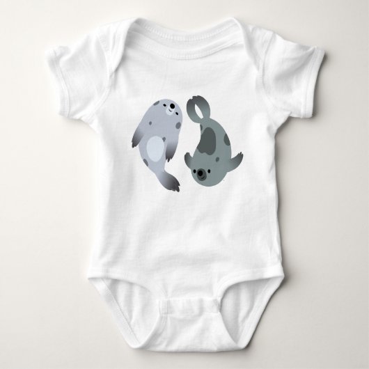 Twee Cute Playful Cartoon Harp Seals Baby Bodysuit (Voorkant)