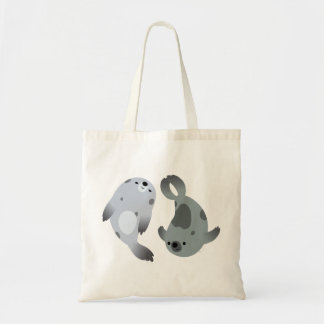 Twee Cute Playful Cartoon Harp Seals Bag Tote Bag