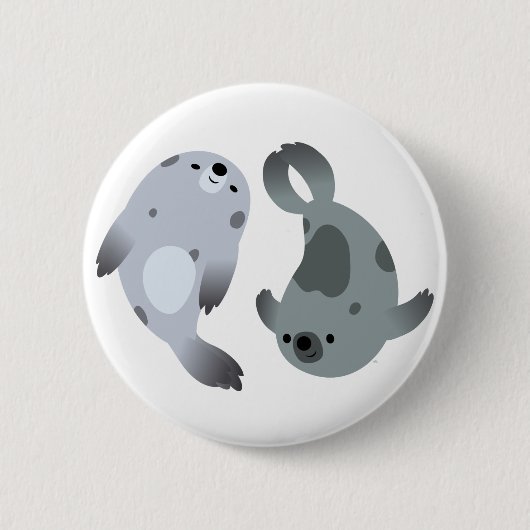 Twee Cute Playful Cartoon Harp Seals Button Badge (Voorkant)