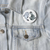 Twee Cute Playful Cartoon Harp Seals Button Badge (In situ)