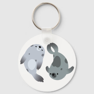 Twee Cute Playful Cartoon Harp Seals Sleutelhanger