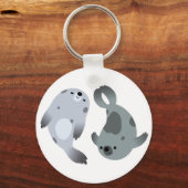 Twee Cute Playful Cartoon Harp Seals Sleutelhanger (Voorkant)