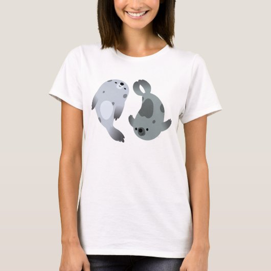 Twee Cute Playful Cartoon Harp Seals Women T-Shirt (Voorkant)