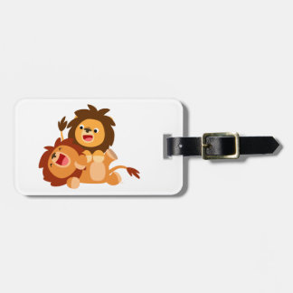 Twee Cute Playful Cartoon Lions Bagagelabel