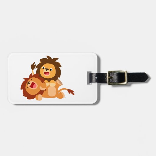 Twee Cute Playful Cartoon Lions Bagagelabel (Voorkant horizontaal)