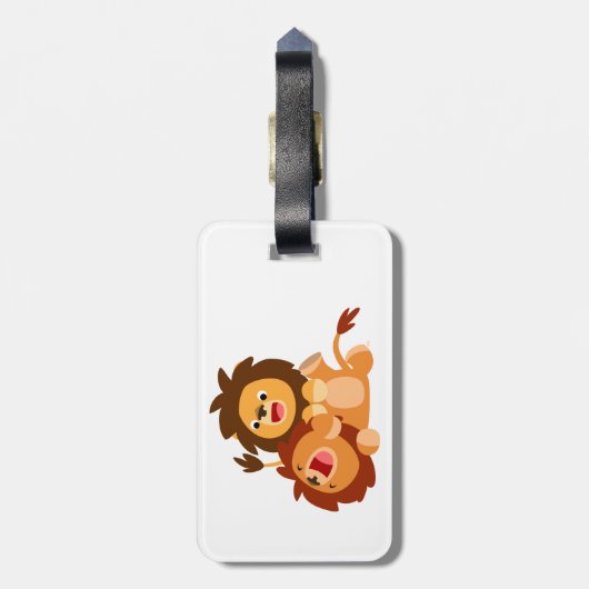 Twee Cute Playful Cartoon Lions Bagagelabel (Achterkant verticaal)