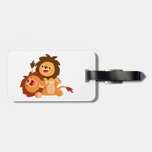 Twee Cute Playful Cartoon Lions Bagagelabel (Achterkant horizontaal)