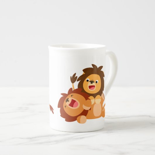 Twee Cute Playful Cartoon Lions Bone China Mok (Voorkant rechts)