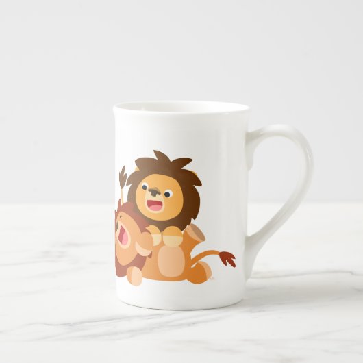 Twee Cute Playful Cartoon Lions Bone China Mok (Rechts)