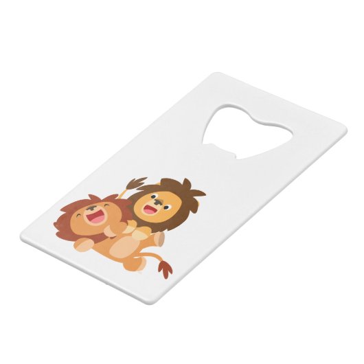 Twee Cute Playful Cartoon Lions Bottle Opener Creditkaart Flessenopener (Voorkant Gekanteld)