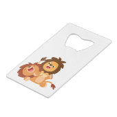 Twee Cute Playful Cartoon Lions Bottle Opener Creditkaart Flessenopener (Achterkant Gekanteld)