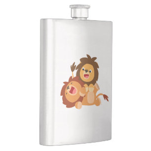 Twee Cute Playful Cartoon Lions Classic Flastic Heupfles