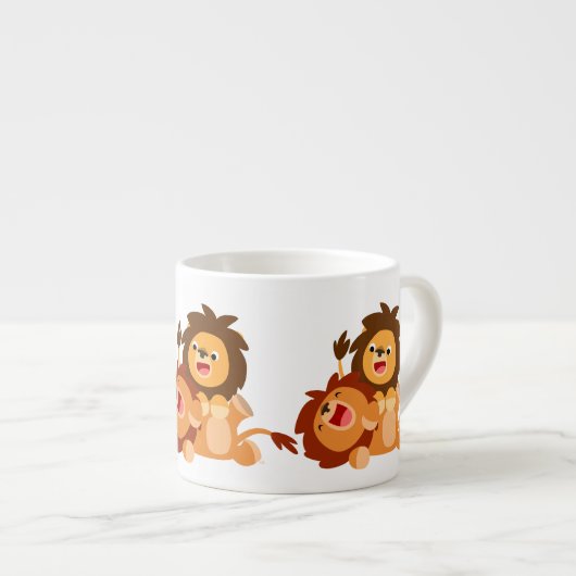 Twee Cute Playful Cartoon Lions Espresso Mok (Voorkant rechts)