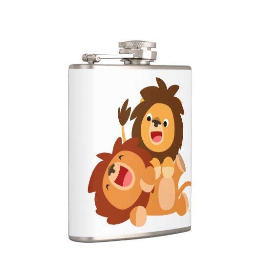 Twee Cute Playful Cartoon Lions Hip Flask Heupfles (Rechts)