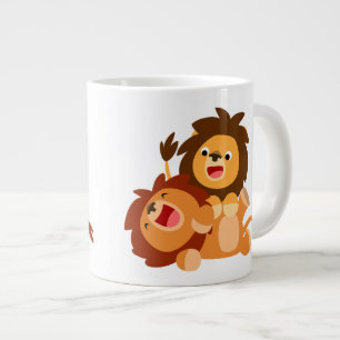 Twee Cute Playful Cartoon Lions Jumbo Mok