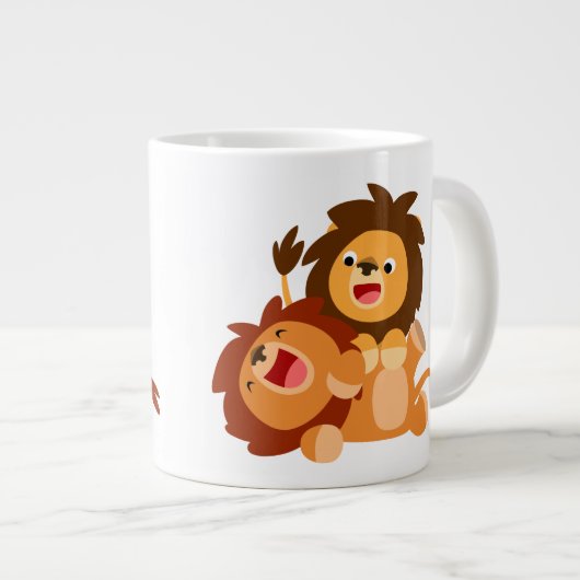 Twee Cute Playful Cartoon Lions Jumbo Mok (Voorkant rechts)