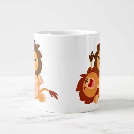Twee Cute Playful Cartoon Lions Jumbo Mok (Voorkant)