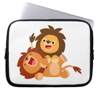 Twee Cute Playful Cartoon Lions Laptop Hoesje Sleeve