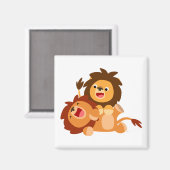 Twee Cute Playful Cartoon Lions Magnet (Voorkant / Achterkant)