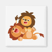 Twee Cute Playful Cartoon Lions Magnet (Voorkant)