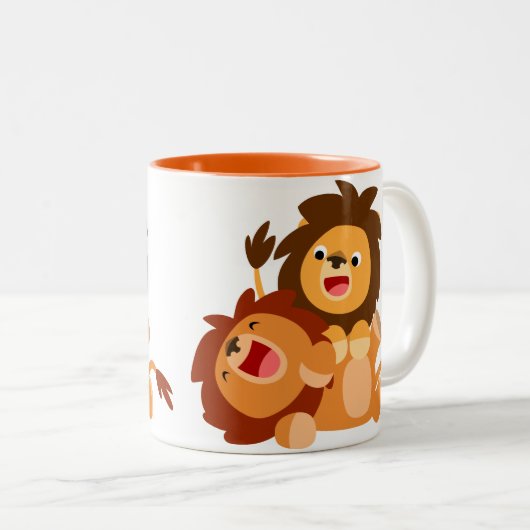 Twee Cute Playful Cartoon Lions Mok (Voorkant rechts)