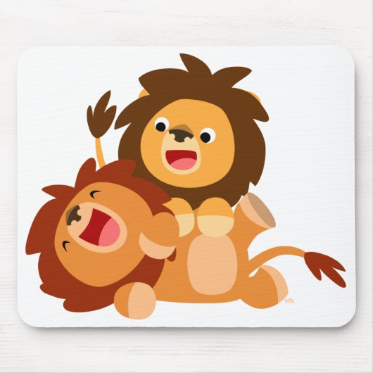 Twee Cute Playful Cartoon Lions Mousepad Muismat (Voorkant)
