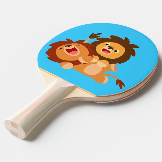 Twee Cute Playful Cartoon Lions Ping Pong Paddle Tafeltennisbatje (Voorkant Gekanteld)