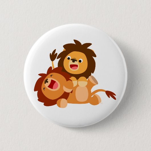 Twee Cute Playful Cartoon Lions Ronde Button 5,7 Cm (Voorkant)