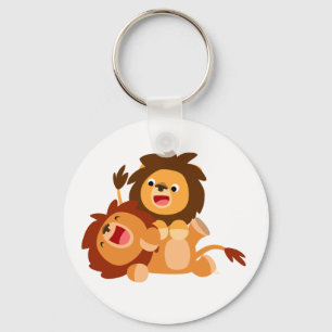 Twee Cute Playful Cartoon Lions Sleutelhanger