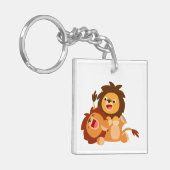 Twee Cute Playful Cartoon Lions Sleutelhanger (Voorkant Links)