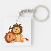 Twee Cute Playful Cartoon Lions Sleutelhanger (Achterkant)