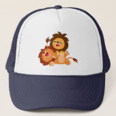 Twee Cute Playful Cartoon Lions Trucker Pet (Voorkant)