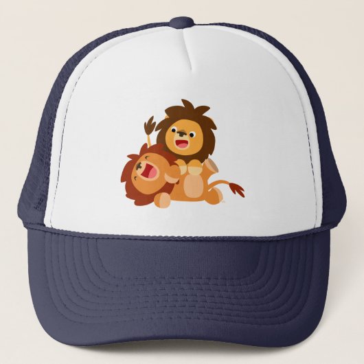 Twee Cute Playful Cartoon Lions Trucker Pet (Voorkant)
