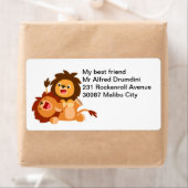 Twee Cute Playful Cartoon Lions Verzendlabel (Insitu)
