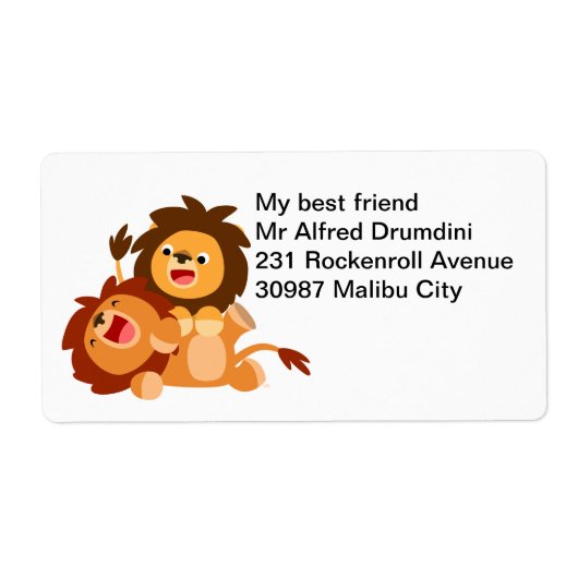 Twee Cute Playful Cartoon Lions Verzendlabel (Voorkant)